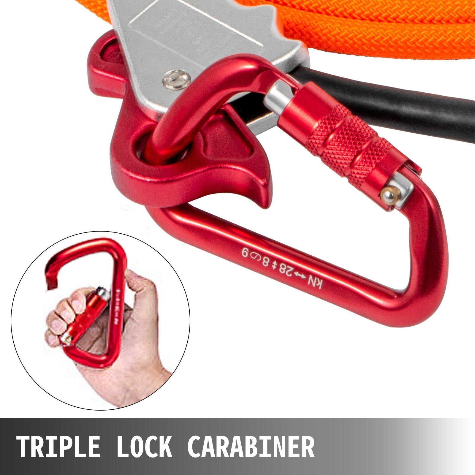VEVOR Flip Line 5/8 Inch, Wire Core Flipline 8 ft, Wire Core Flip Line Kit with Triple Lock Carabiner Adjuster, Steel Swivel Snap, Climbing Flipline for Fall Protection, Arborist, Tree Climbers