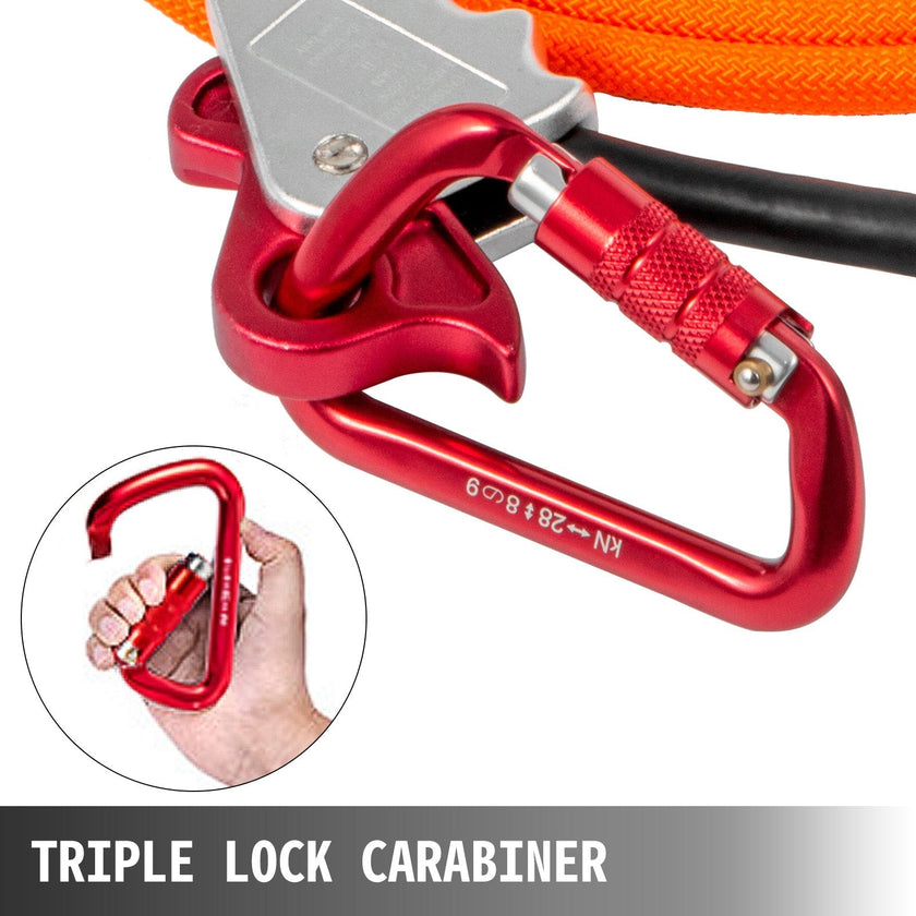 VEVOR Flip Line 5/8 Inch, Wire Core Flipline 8 ft, Wire Core Flip Line Kit with Triple Lock Carabiner Adjuster, Steel Swivel Snap, Climbing Flipline for Fall Protection, Arborist, Tree Climbers