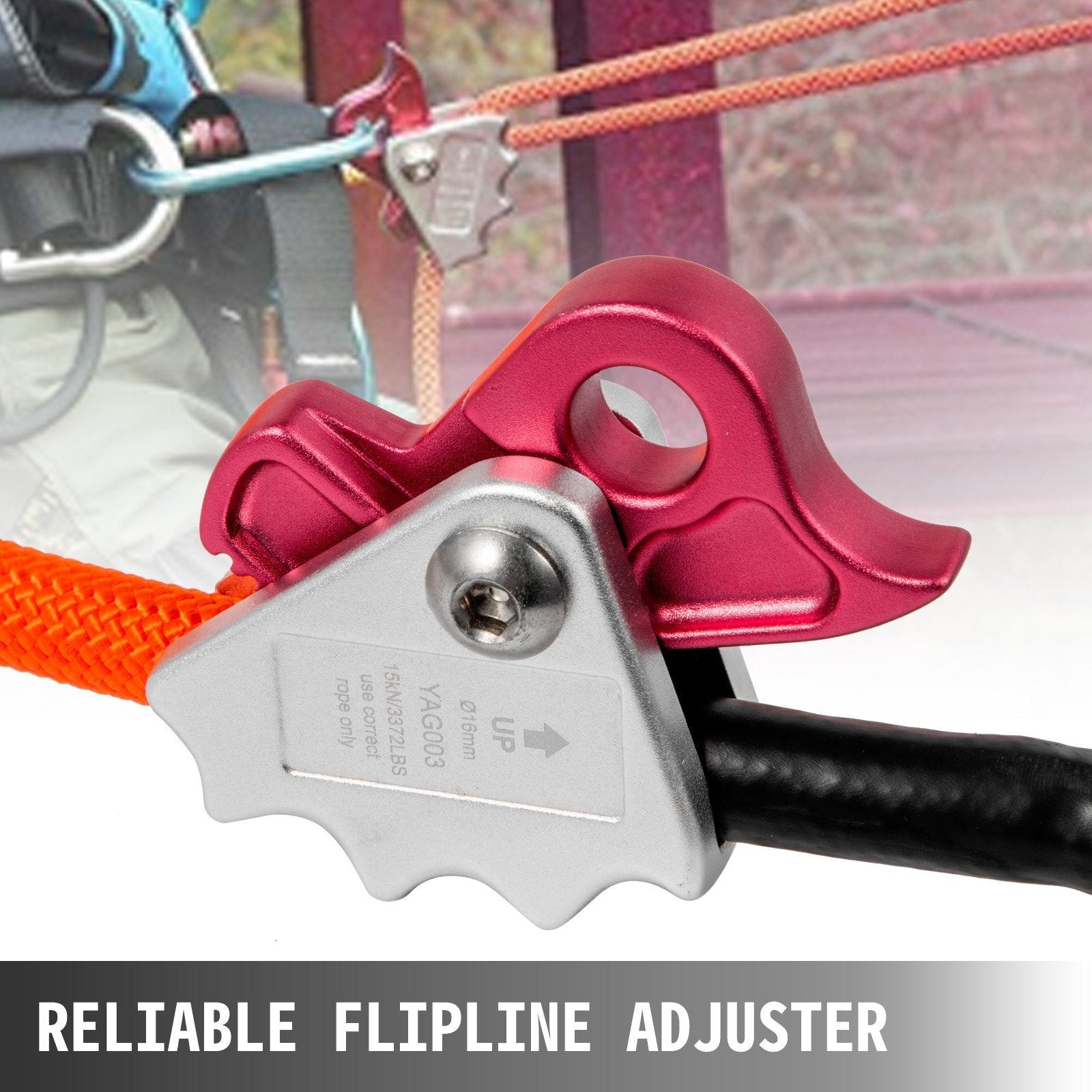 VEVOR Flip Line 5/8 Inch, Wire Core Flipline 8 ft, Wire Core Flip Line Kit with Triple Lock Carabiner Adjuster, Steel Swivel Snap, Climbing Flipline for Fall Protection, Arborist, Tree Climbers