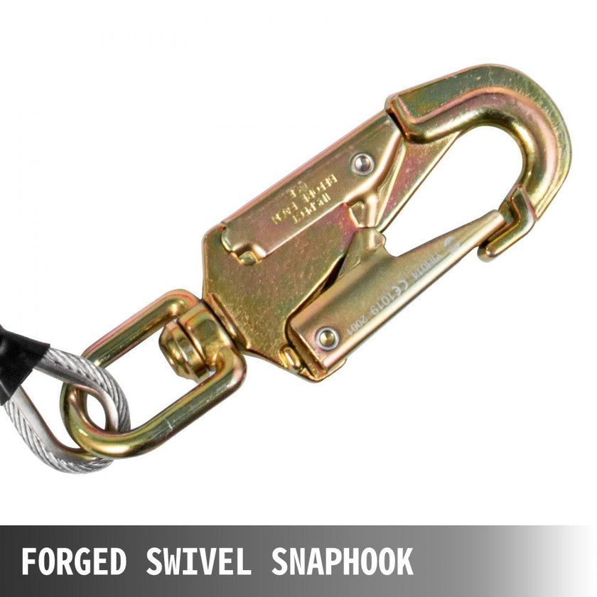 VEVOR Flip Line 5/8 Inch, Wire Core Flipline 10 ft, Wire Core Flip Line Kit with Triple Lock Carabiner Adjuster, Steel Swivel Snap, Climbing Flipline for Fall Protection, Arborist, Tree Climbers