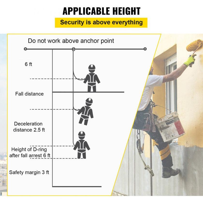 VEVOR Vertical Lifeline Assembly, 150 ft Fall Protection Rope, Polyester Roofing Rope, CE Compliant Fall Arrest Protection Equipment with Alloy Steel Rope Grab, Two Snap Hooks, Shock Absorber
