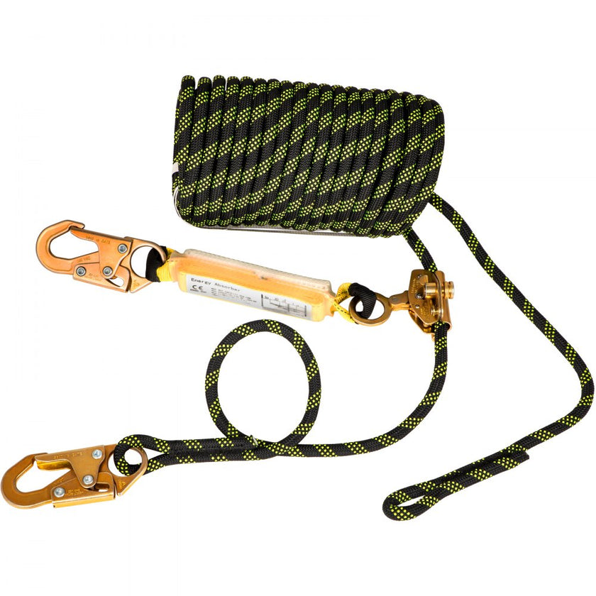 VEVOR Vertical Lifeline Assembly, 150 ft Fall Protection Rope, Polyester Roofing Rope, CE Compliant Fall Arrest Protection Equipment with Alloy Steel Rope Grab, Two Snap Hooks, Shock Absorber