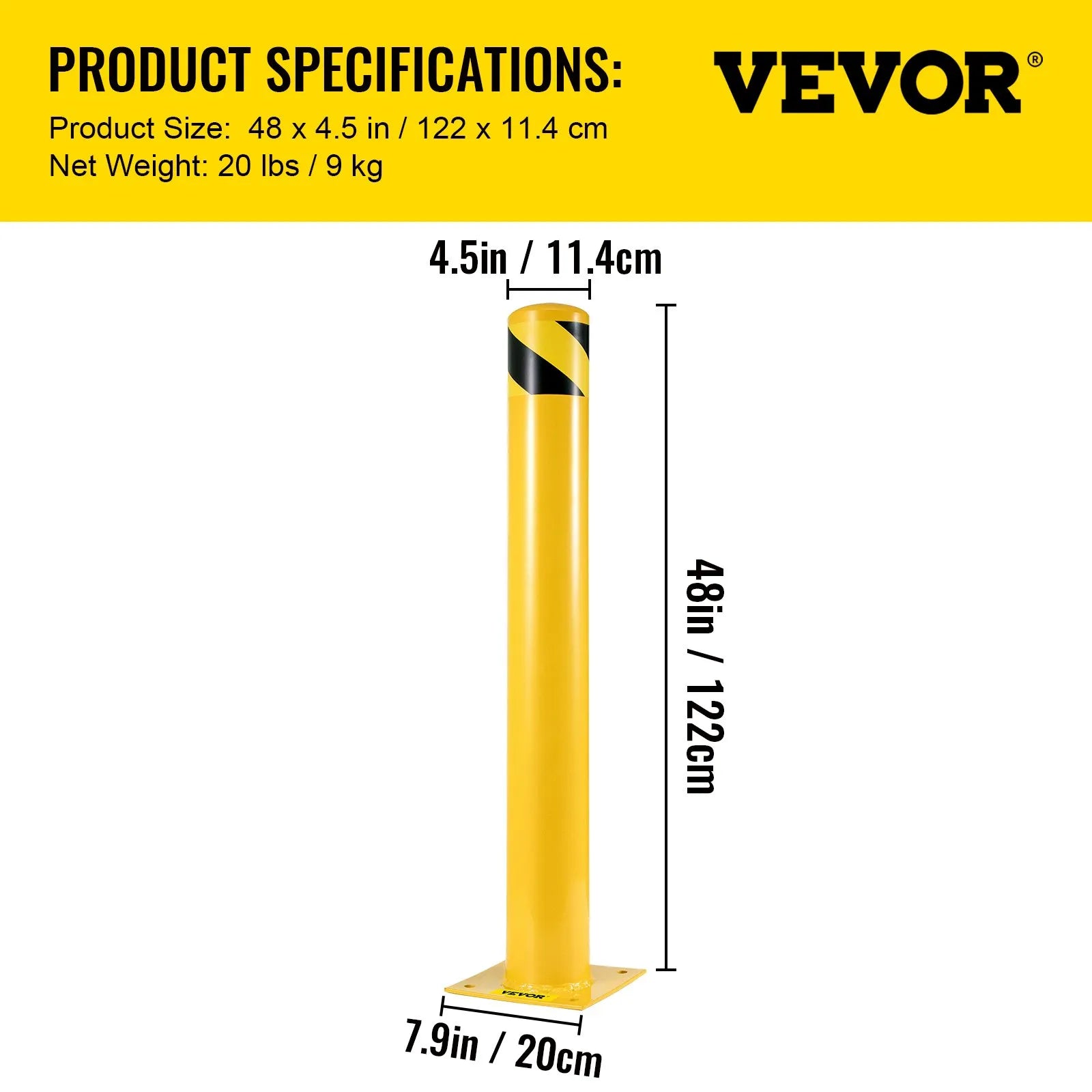 VEVOR Safety Bollard 48-4.5 Safety Barrier Bollard 4-1/2