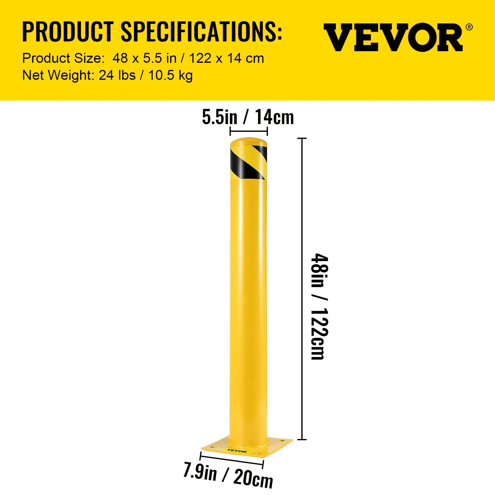 VEVOR Safety Bollard 48-5.5, Safety Barrier Bollard 5-1/2\