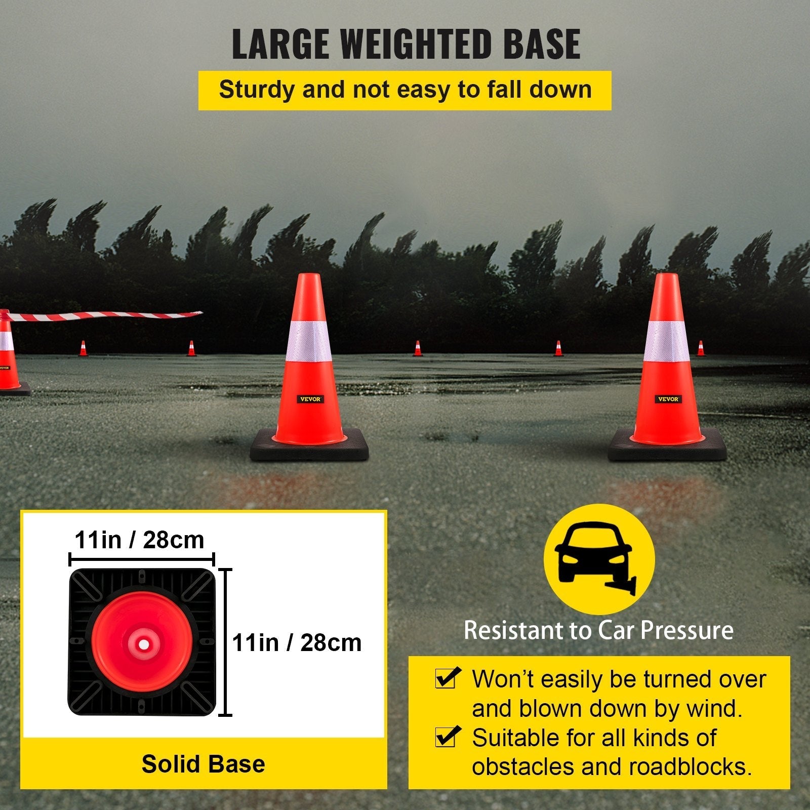 VEVOR Safety Cones, 18 in/45 cm Height, 5 PCS PVC Orange Traffic Cone with Reflective Collar and Black Weighted Base, Used for Traffic Control, Driveway Road Parking and School Improvement