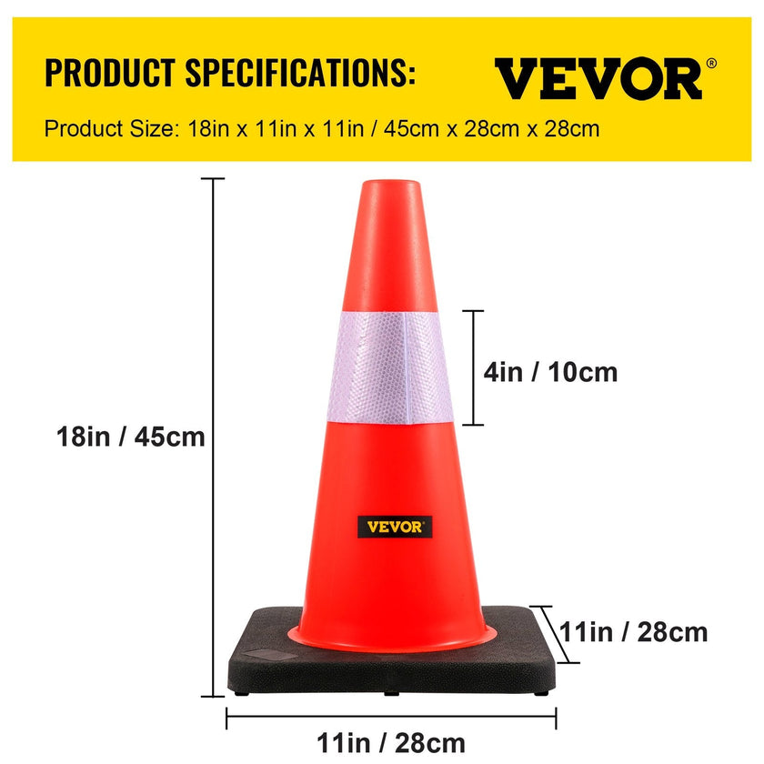 VEVOR Safety Cones, 18 in/45 cm Height, 5 PCS PVC Orange Traffic Cone with Reflective Collar and Black Weighted Base, Used for Traffic Control, Driveway Road Parking and School Improvement