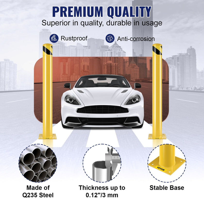 VEVOR Safety Bollard Steel Bollard Post Yellow Pipe Steel Barrier 42