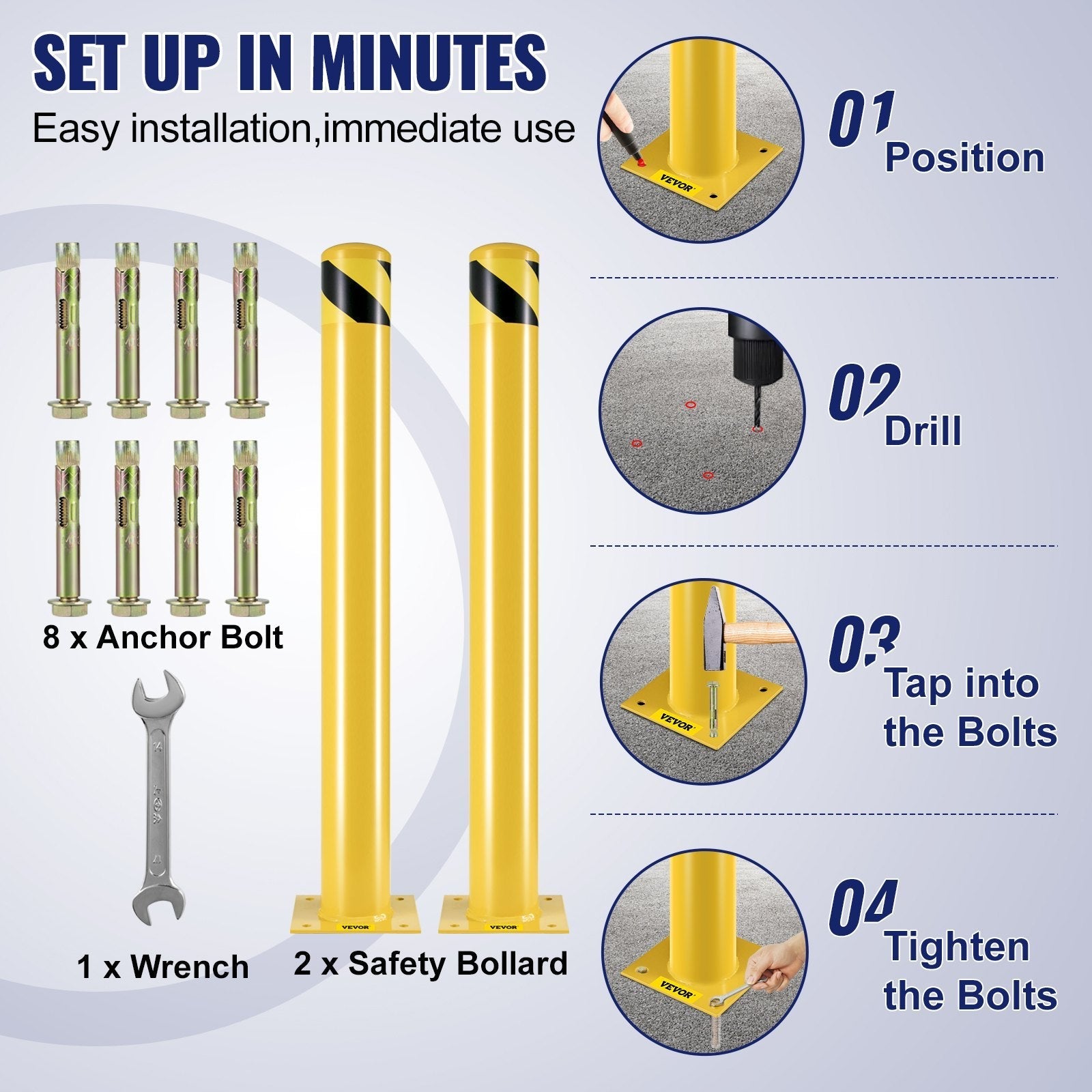 VEVOR Safety Bollard Steel Bollard Post Yellow Pipe Steel Barrier 42