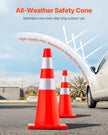 VEVOR Safety Cones, 28 in/73 cm Height, 12 PCS PVC Orange Traffic Cone with 2 Reflective Collars and Weighted Base, Used for Traffic Control, Driveway Road Parking and School Improvement