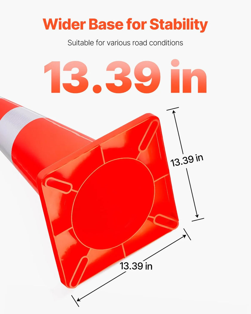 VEVOR Safety Cones, 28 in/73 cm Height, 12 PCS PVC Orange Traffic Cone with 2 Reflective Collars and Weighted Base, Used for Traffic Control, Driveway Road Parking and School Improvement