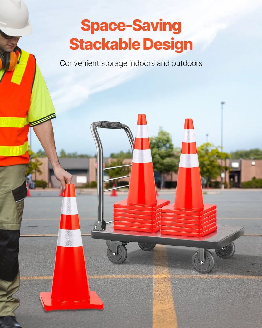 VEVOR Safety Cones, 28 in/73 cm Height, 12 PCS PVC Orange Traffic Cone with 2 Reflective Collars and Weighted Base, Used for Traffic Control, Driveway Road Parking and School Improvement