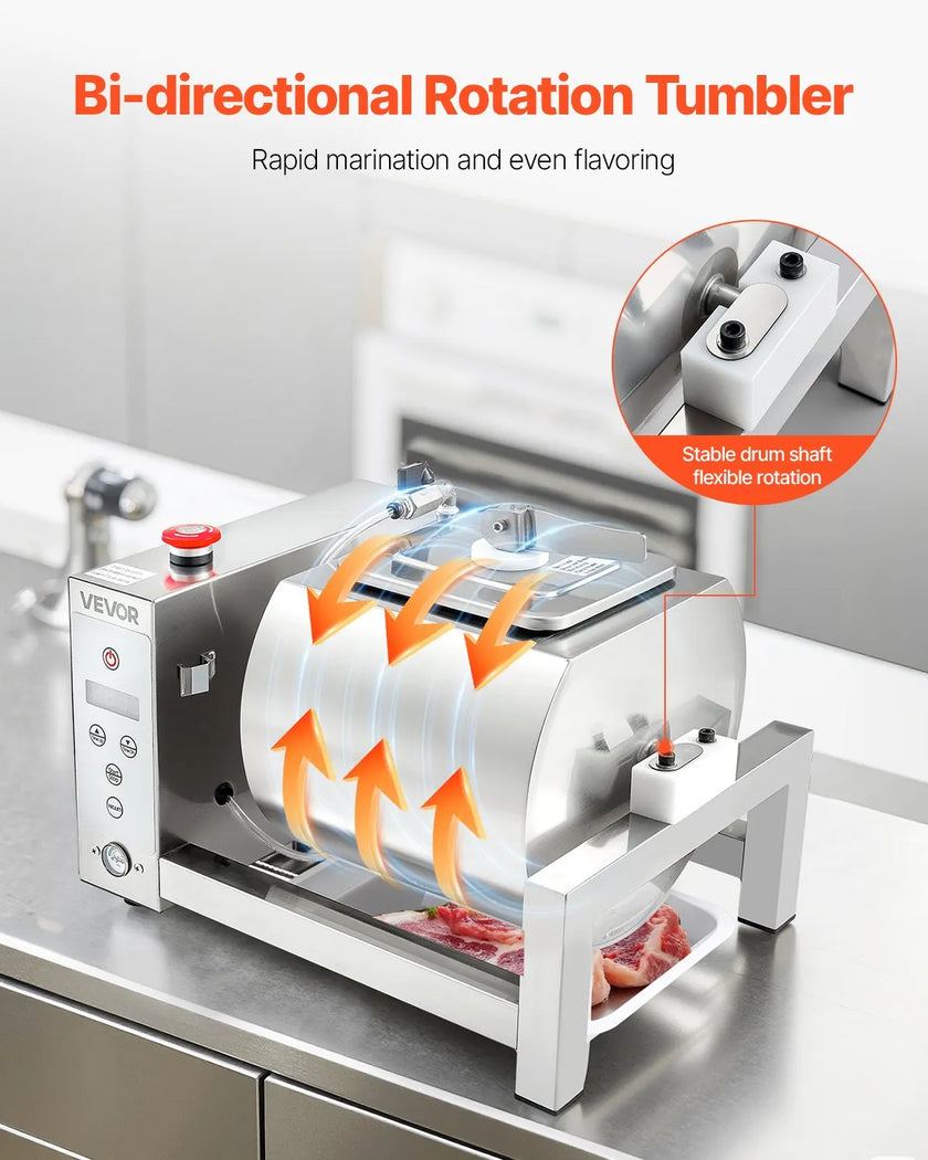 VEVOR Vacuum Meat Tumbler Marinator Machine 10L for Chicken Fish Stainless Steel