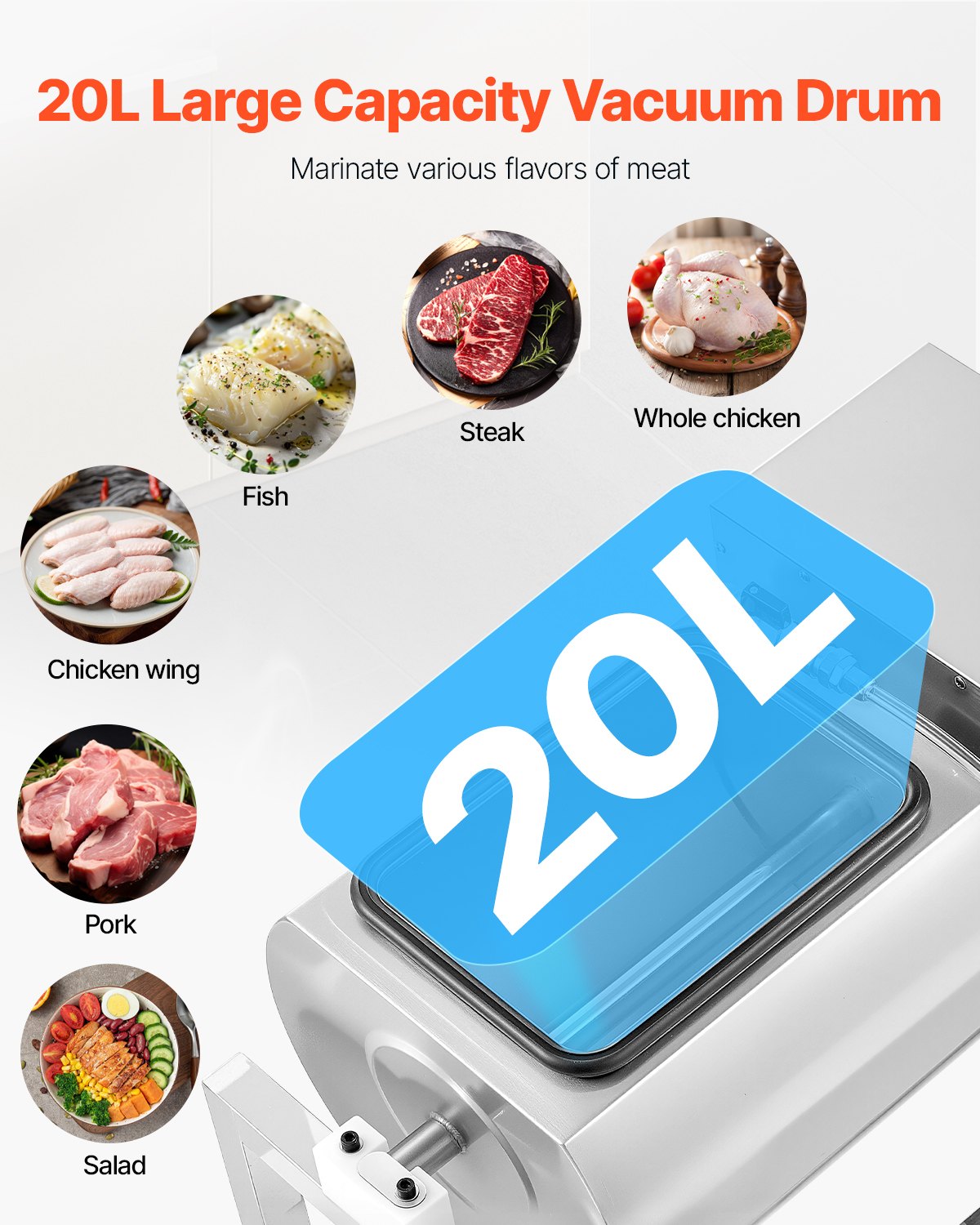VEVOR Vacuum Meat Tumbler Marinator Machine 20L for Chicken Steak Commercial