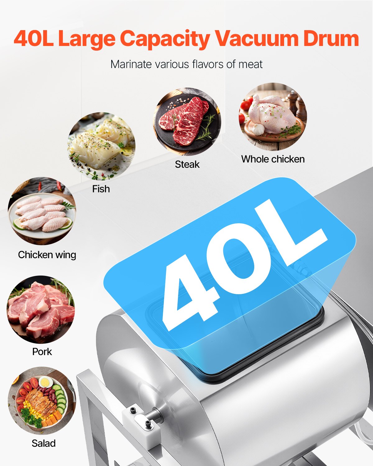 VEVOR Vacuum Meat Tumbler Marinator Machine 40L for Chicken Steak Commercial