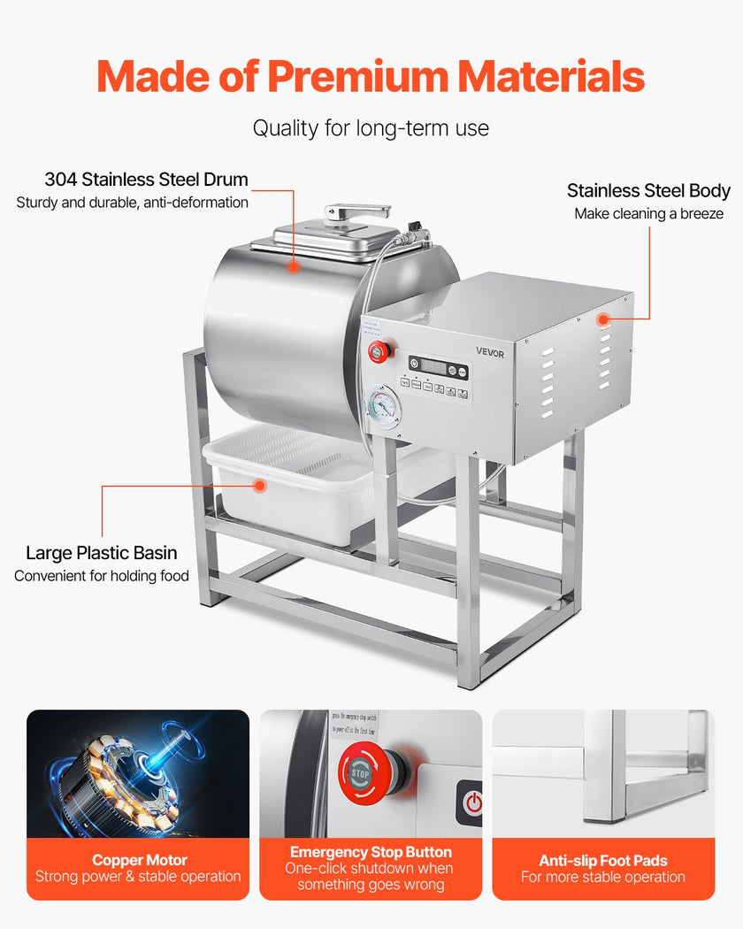 VEVOR Vacuum Meat Tumbler Marinator Machine 40L for Chicken Steak Commercial