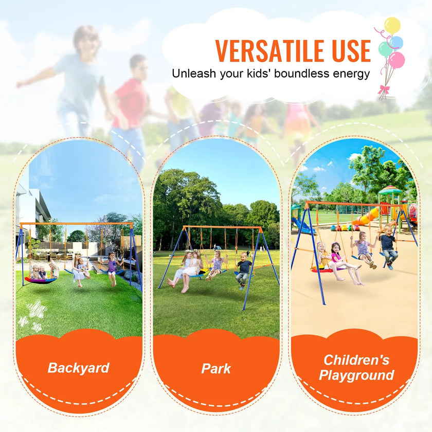 VEVOR Swing Sets for Backyard 1 Saucer 2 Belt Swing Seats A-Frame Metal Stand