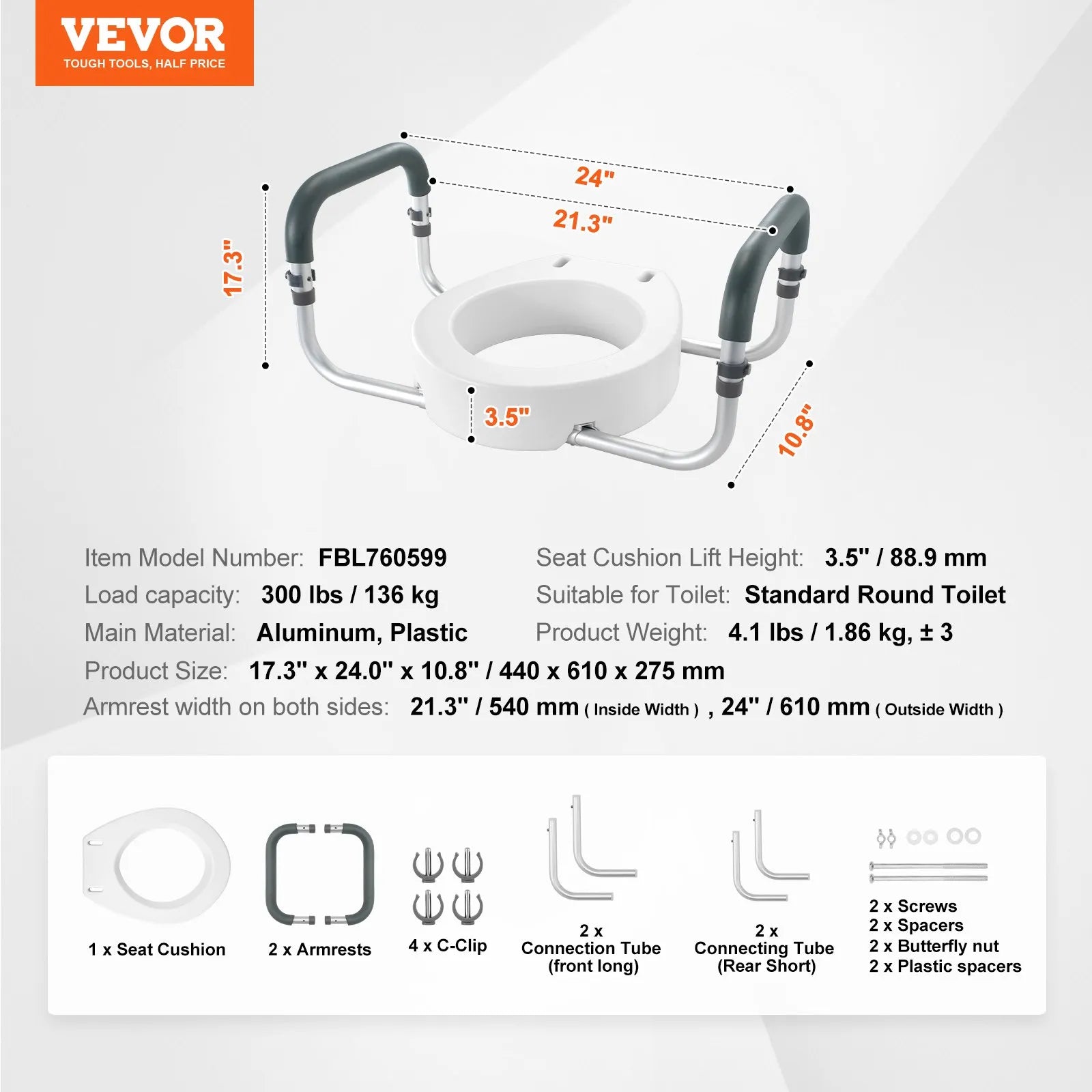 VEVOR Raised Toilet Seat, 3.5