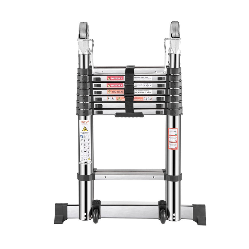 VEVOR Telescoping Ladder A-Frame Stainless Steel 16.5 ft Extension Ladders