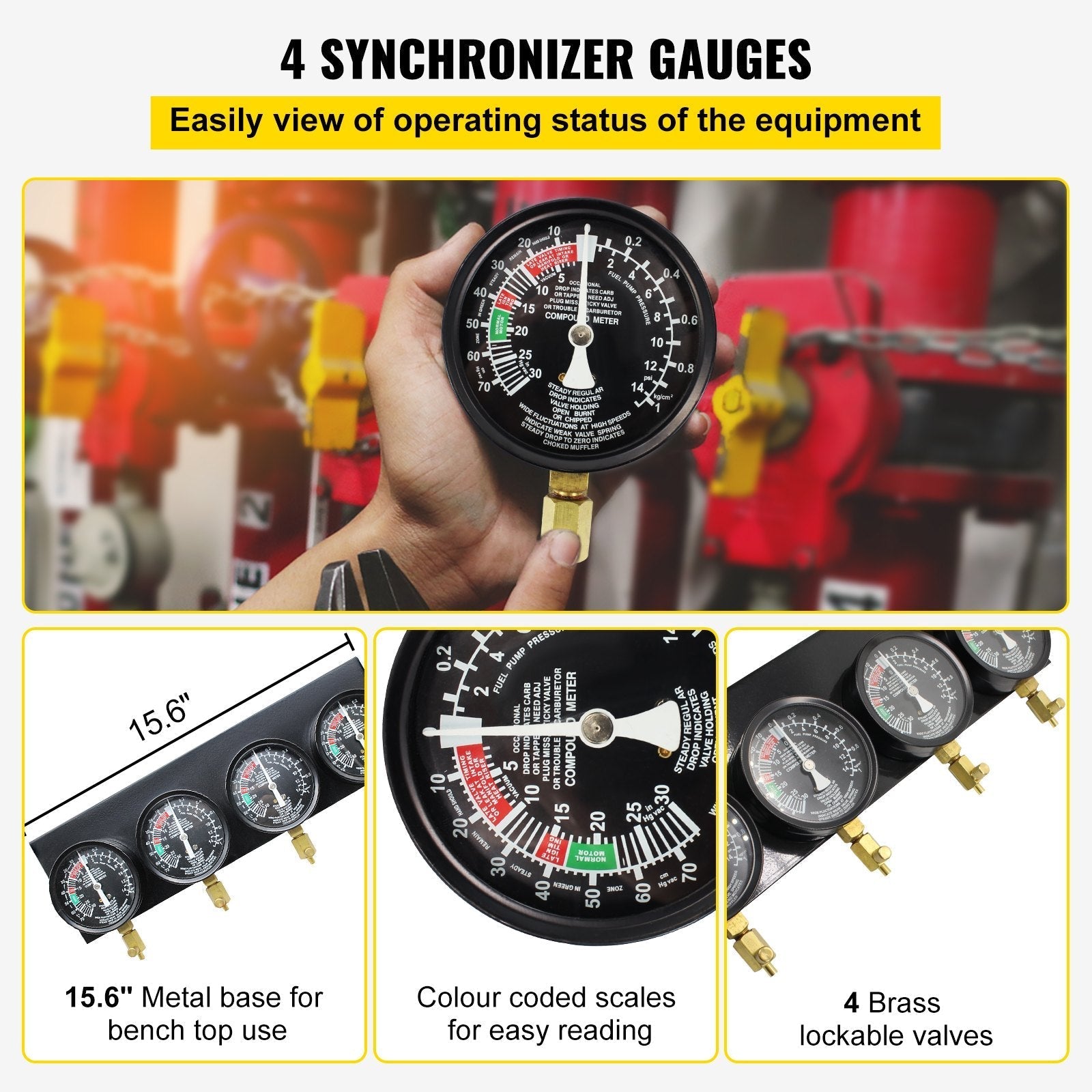 Pro Fuel Vacuum Carburetor Synchronizer carb sync Gauge Set Rubber Hose
