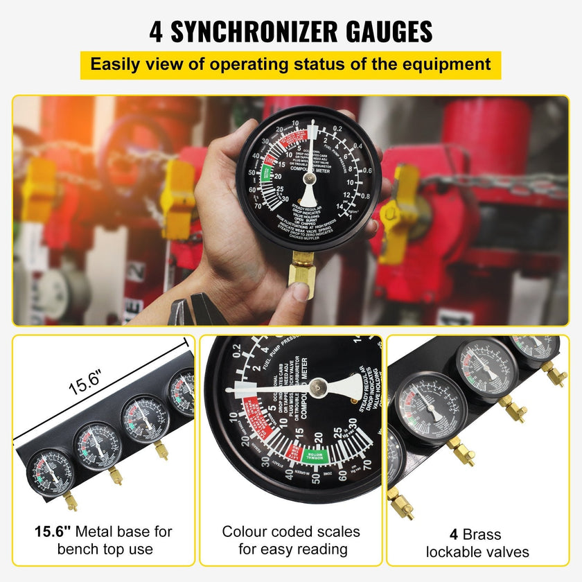 Pro Fuel Vacuum Carburetor Synchronizer carb sync Gauge Set Rubber Hose