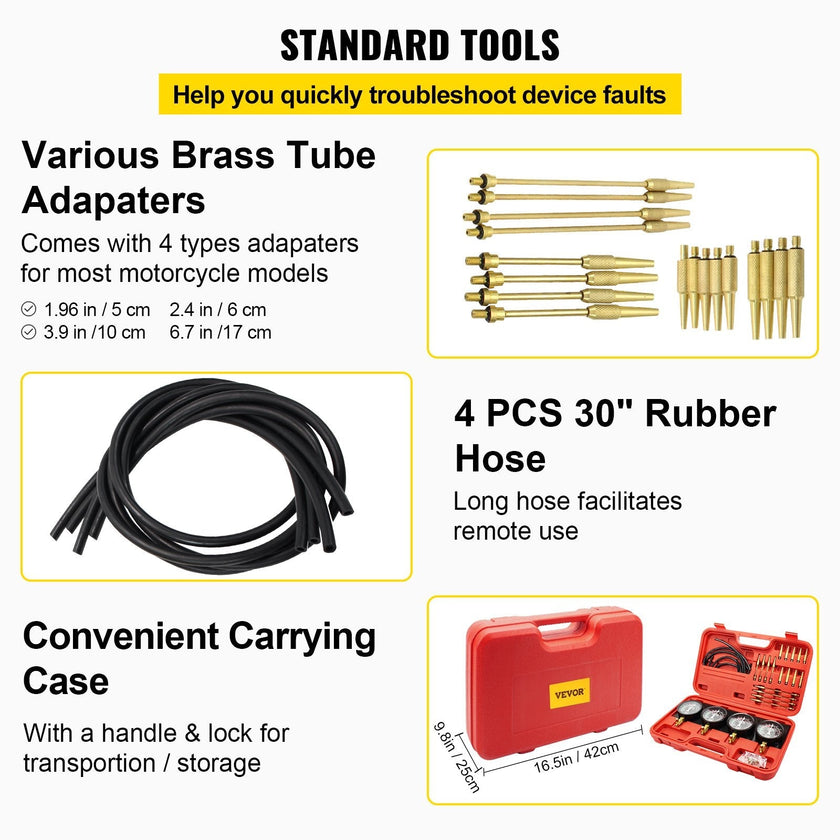Pro Fuel Vacuum Carburetor Synchronizer carb sync Gauge Set Rubber Hose