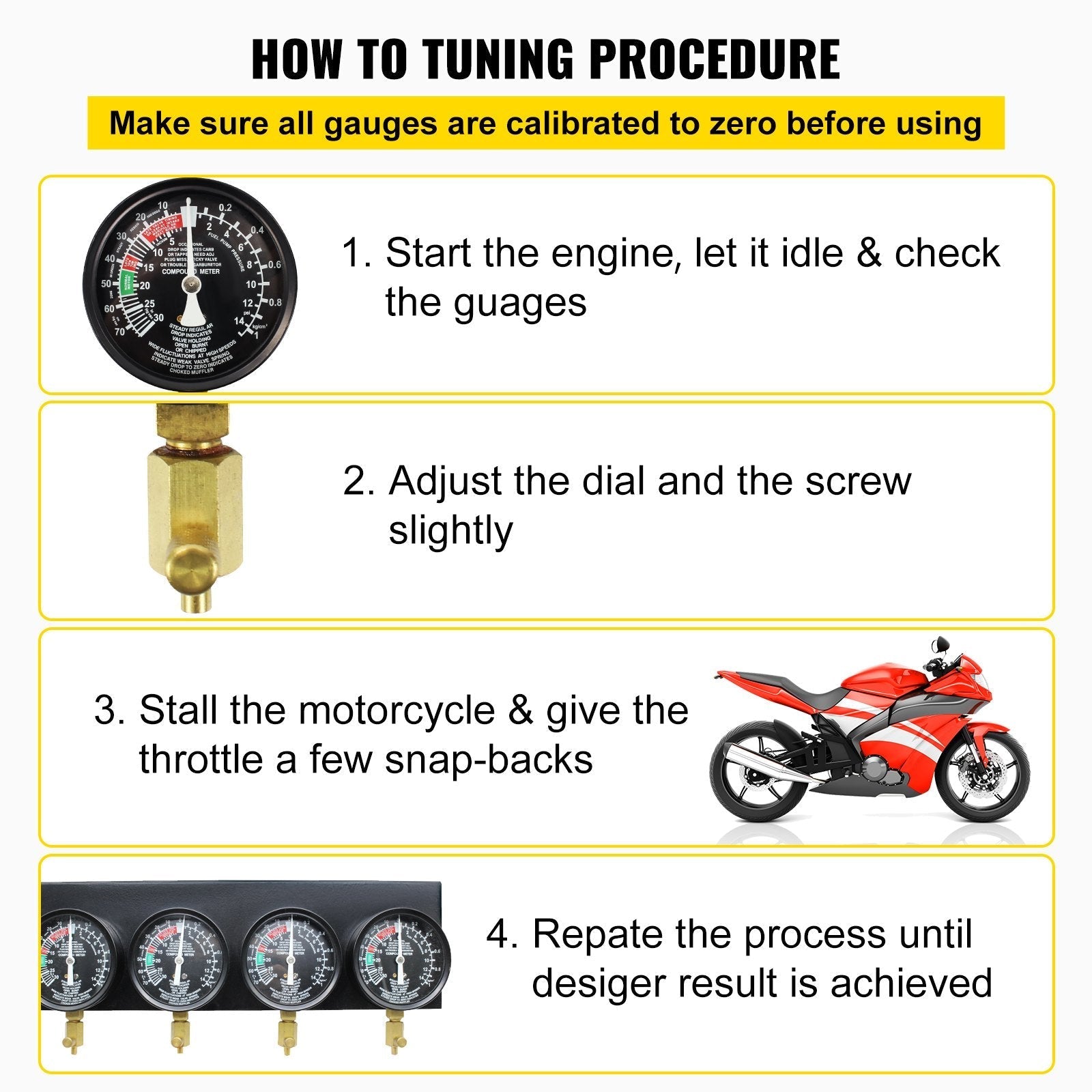 Pro Fuel Vacuum Carburetor Synchronizer carb sync Gauge Set Rubber Hose