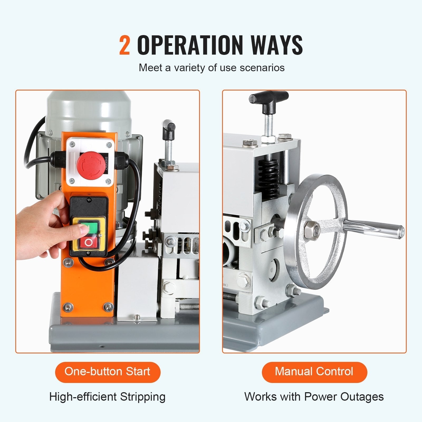 VEVOR Automatic Wire Stripping Machine, 0.06''-1.57'' Electric Motorized Cable Stripper, 370 W, 88 ft/min Wire Peeler with An Extra Manual Crank, 11 Channels for Scrap Copper Recycling