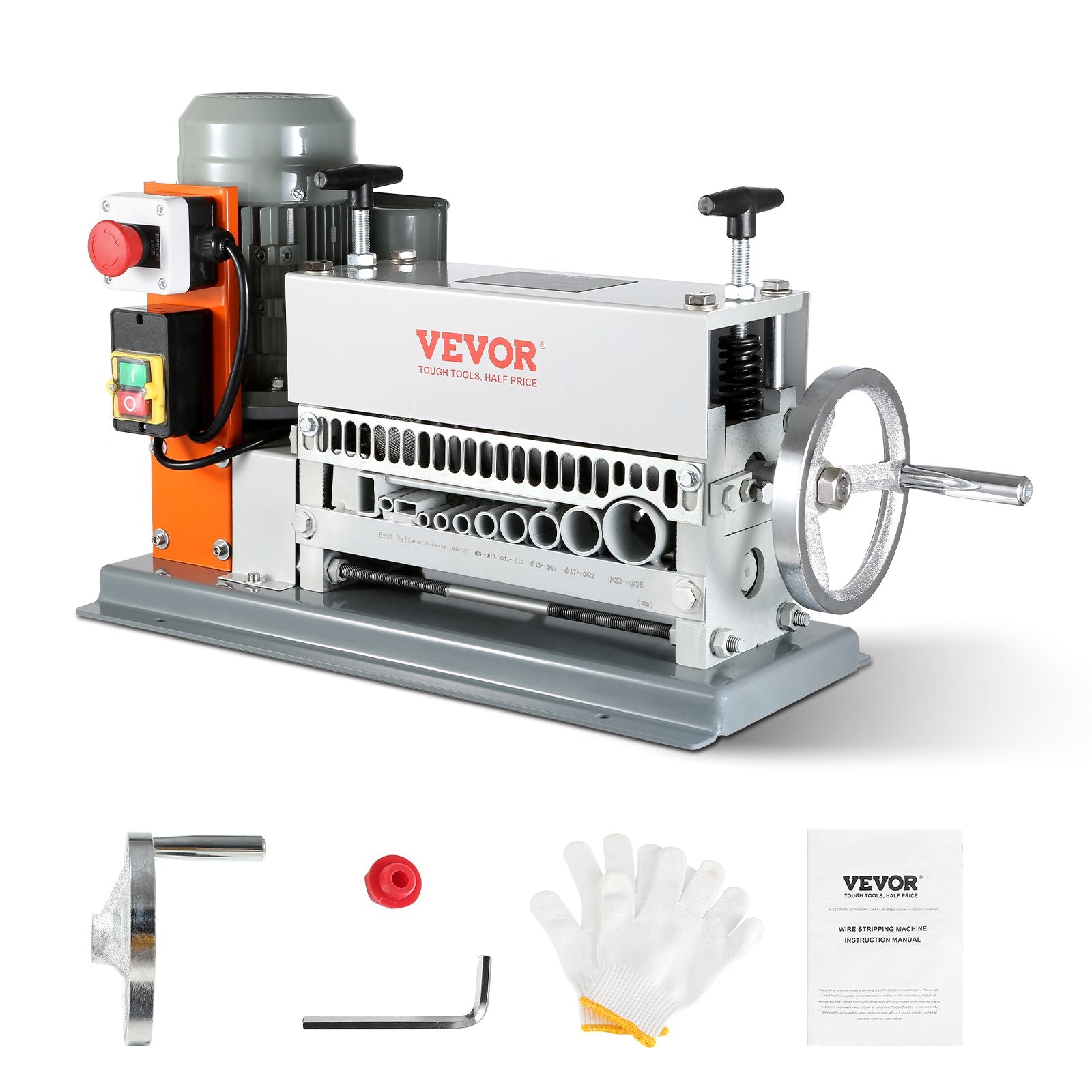 VEVOR Automatic Wire Stripping Machine, 0.06''-1.57'' Electric Motorized Cable Stripper, 370 W, 88 ft/min Wire Peeler with An Extra Manual Crank, 11 Channels for Scrap Copper Recycling