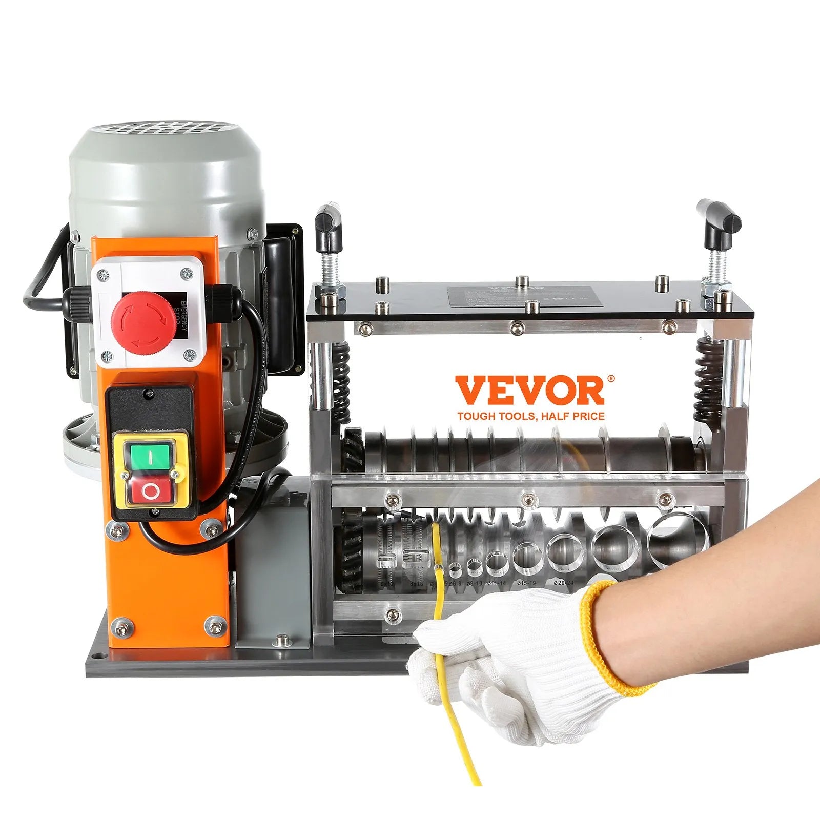 VEVOR Automatic Wire Stripping Machine, 0.06''-1.26'' Electric Motorized Cable Stripper, 750 W, 98 ft/min Wire Peeler with Visible Stripping Depth Reference, 10 Channels for Scrap Copper Recycling
