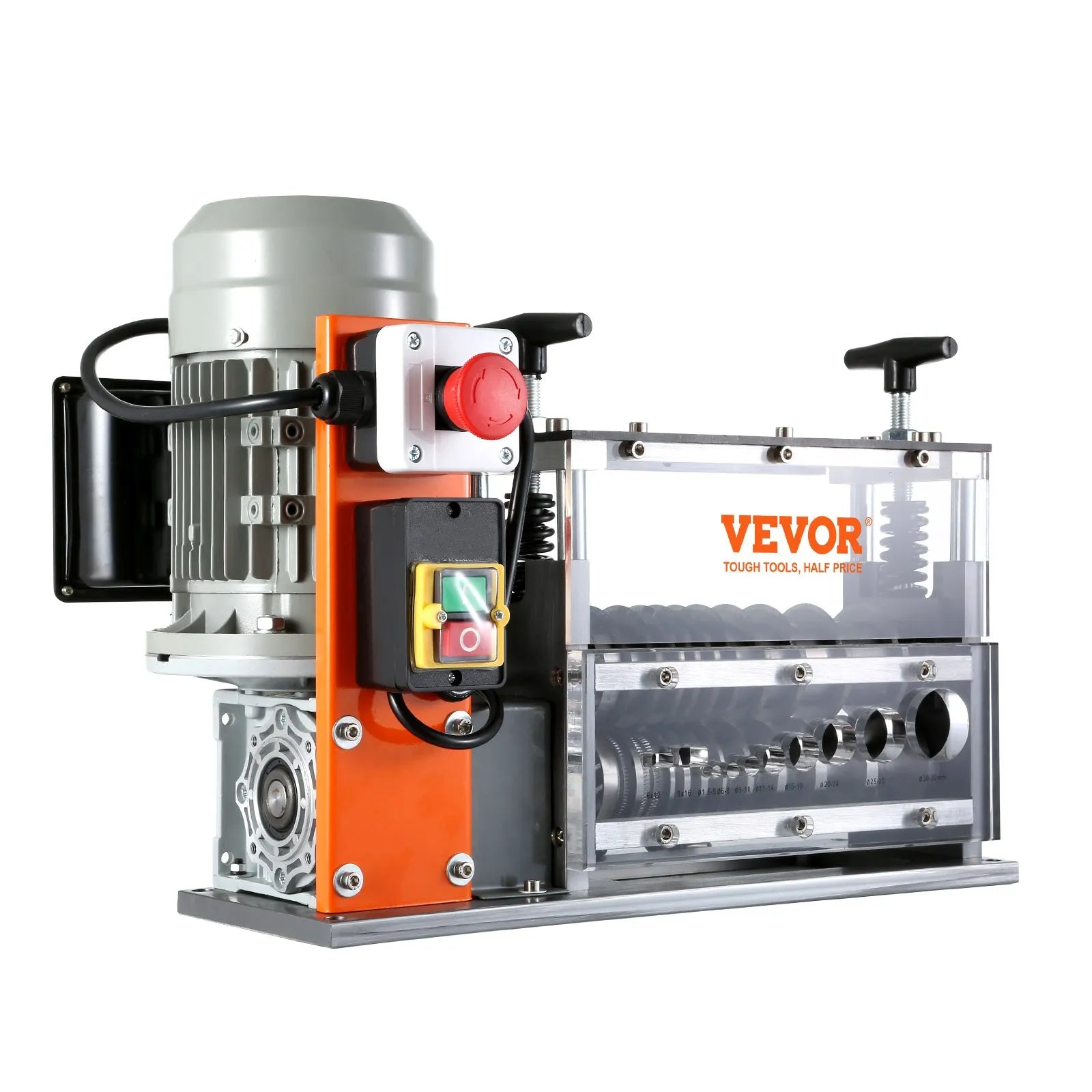 VEVOR Automatic Wire Stripping Machine, 0.06''-1.26'' Electric Motorized Cable Stripper, 750 W, 98 ft/min Wire Peeler with Visible Stripping Depth Reference, 10 Channels for Scrap Copper Recycling