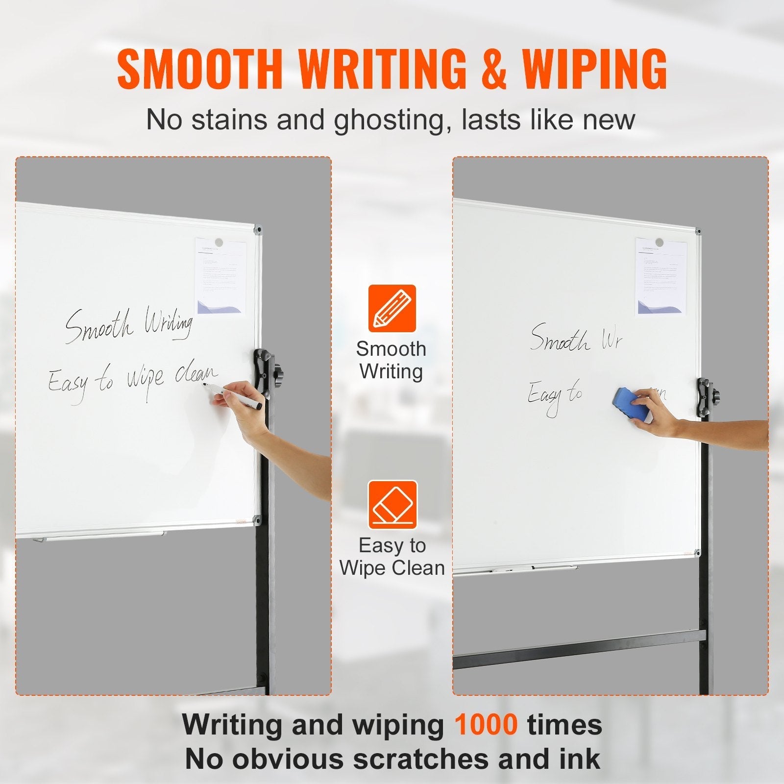 VEVOR Rolling Whiteboard, 48x32 inch Double-Sided Magnetic Mobile Whiteboard, 360° Reversible Adjustable Height Dry Erase Board with Wheels & Movable Tray for Office School