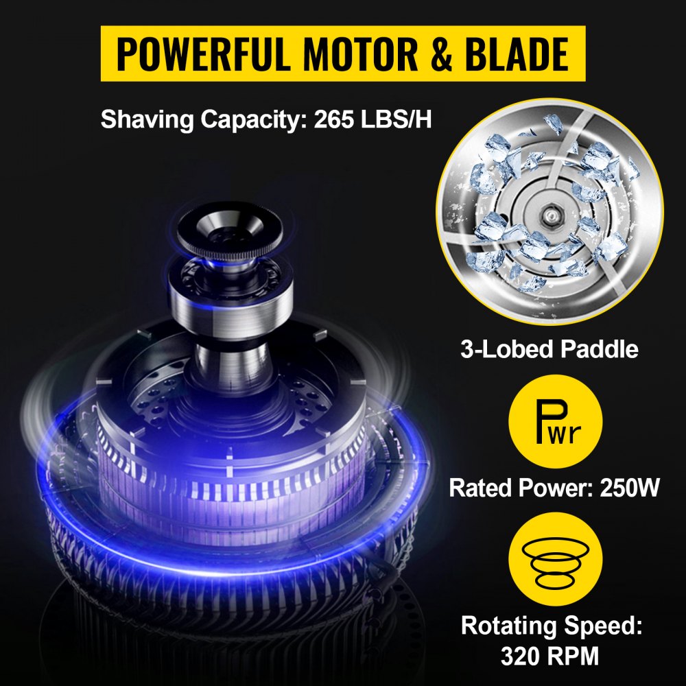 VEVOR Ice Shaver Machine Electric, Shaved Ice Machine Commercial 265 LBS/H, Snow Cone Maker w/ Ice Hopper & Lid, 250W Ice Crusher w/ Drain Pipe Tabletop Shaved Ice Maker w/ Adjustable Fineness White