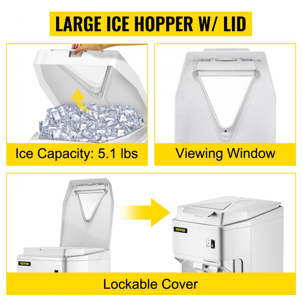 VEVOR Ice Shaver Machine Electric, Shaved Ice Machine Commercial 265 LBS/H, Snow Cone Maker w/ Ice Hopper & Lid, 250W Ice Crusher w/ Drain Pipe Tabletop Shaved Ice Maker w/ Adjustable Fineness White