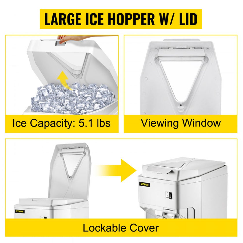 VEVOR Ice Shaver Machine Electric, Shaved Ice Machine Commercial 265 LBS/H, Snow Cone Maker w/ Ice Hopper & Lid, 250W Ice Crusher w/ Drain Pipe Tabletop Shaved Ice Maker w/ Adjustable Fineness White