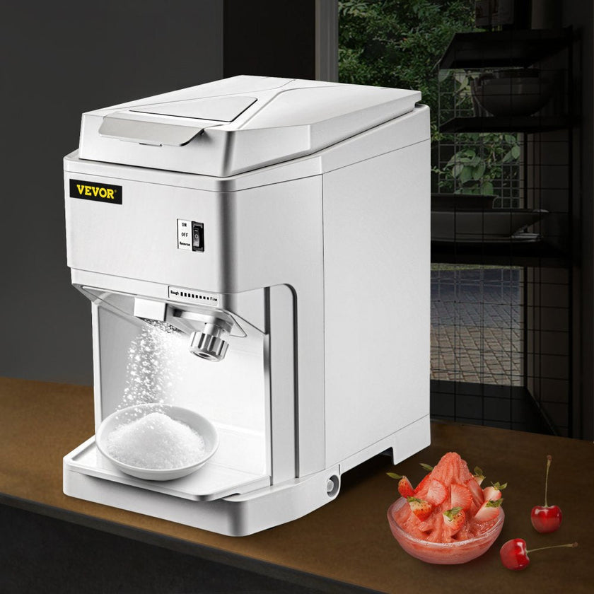 VEVOR Ice Shaver Machine Electric, Shaved Ice Machine Commercial 265 LBS/H, Snow Cone Maker w/ Ice Hopper & Lid, 250W Ice Crusher w/ Drain Pipe Tabletop Shaved Ice Maker w/ Adjustable Fineness White