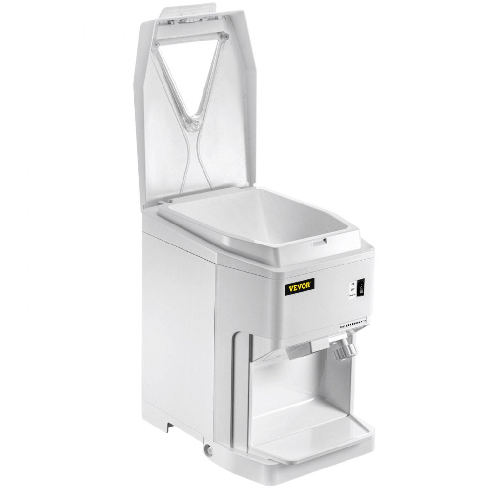 VEVOR Ice Shaver Machine Electric, Shaved Ice Machine Commercial 265 LBS/H, Snow Cone Maker w/ Ice Hopper & Lid, 250W Ice Crusher w/ Drain Pipe Tabletop Shaved Ice Maker w/ Adjustable Fineness White