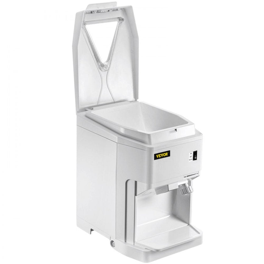 VEVOR Ice Shaver Machine Electric, Shaved Ice Machine Commercial 265 LBS/H, Snow Cone Maker w/ Ice Hopper & Lid, 250W Ice Crusher w/ Drain Pipe Tabletop Shaved Ice Maker w/ Adjustable Fineness White