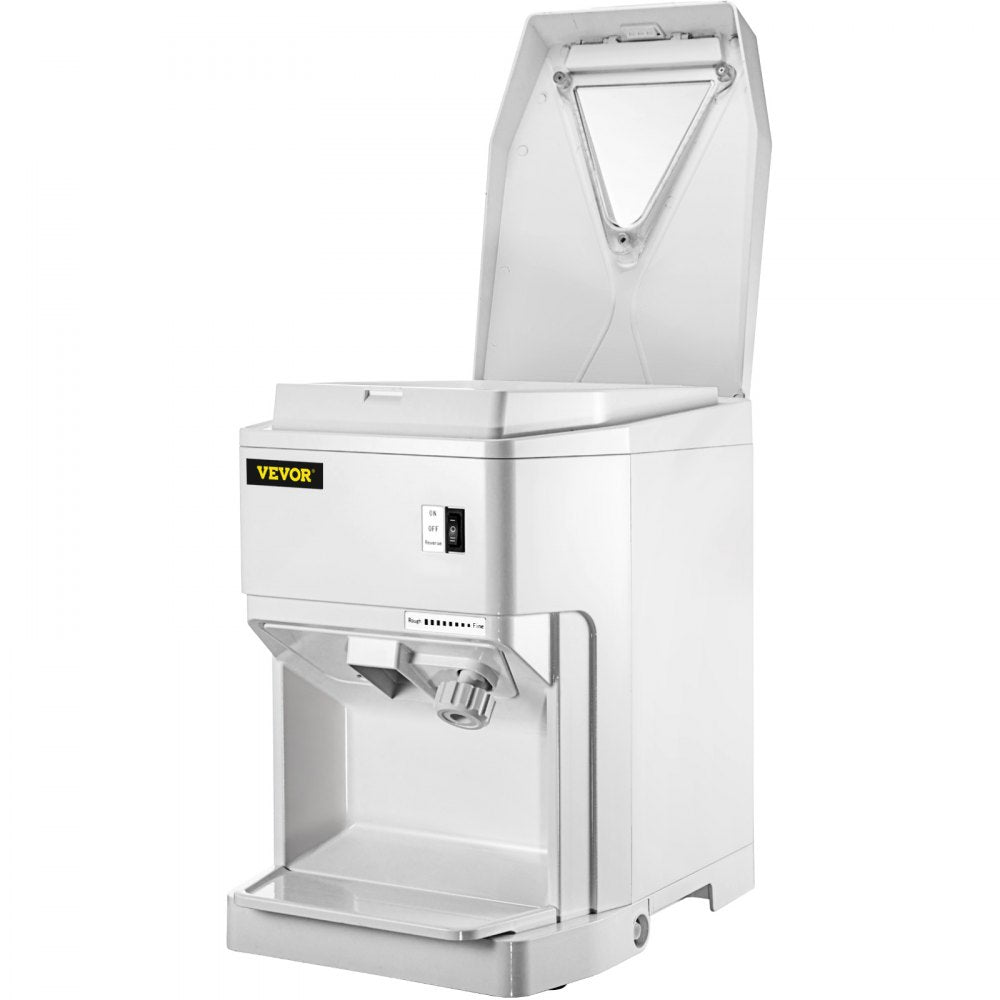VEVOR Ice Shaver Machine Electric, Shaved Ice Machine Commercial 265 LBS/H, Snow Cone Maker w/ Ice Hopper & Lid, 250W Ice Crusher w/ Drain Pipe Tabletop Shaved Ice Maker w/ Adjustable Fineness White