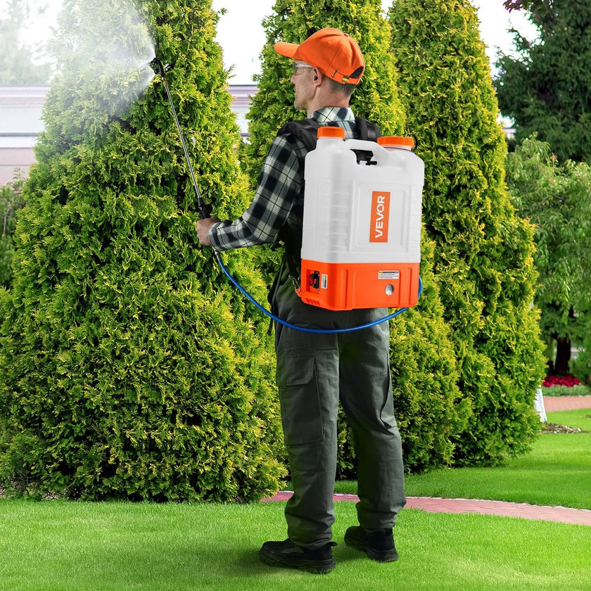 VEVOR Battery Powered Backpack Sprayer with Cart, 0-94 PSI Adjustable Pressure, 4 Gallon Tank on Wheels, with 8 Nozzles and 2 Wands, 12V 7.2Ah Battery, Wide Mouth Lid for Weeding, Spraying, Cleaning