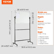 VEVOR Rolling Magnetic Whiteboard, Double-sided Mobile Whiteboard 36x24 Inches, Adjustable Height Dry Erase Board with Wheels, 1 Magnetic Erase & 3 Dry Erase Markers & Movable Tray Office, School