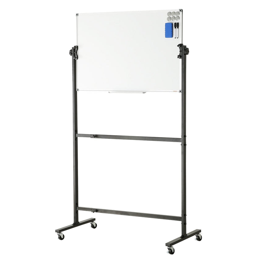 VEVOR Rolling Magnetic Whiteboard, Double-sided Mobile Whiteboard 36x24 Inches, Adjustable Height Dry Erase Board with Wheels, 1 Magnetic Erase & 3 Dry Erase Markers & Movable Tray Office, School