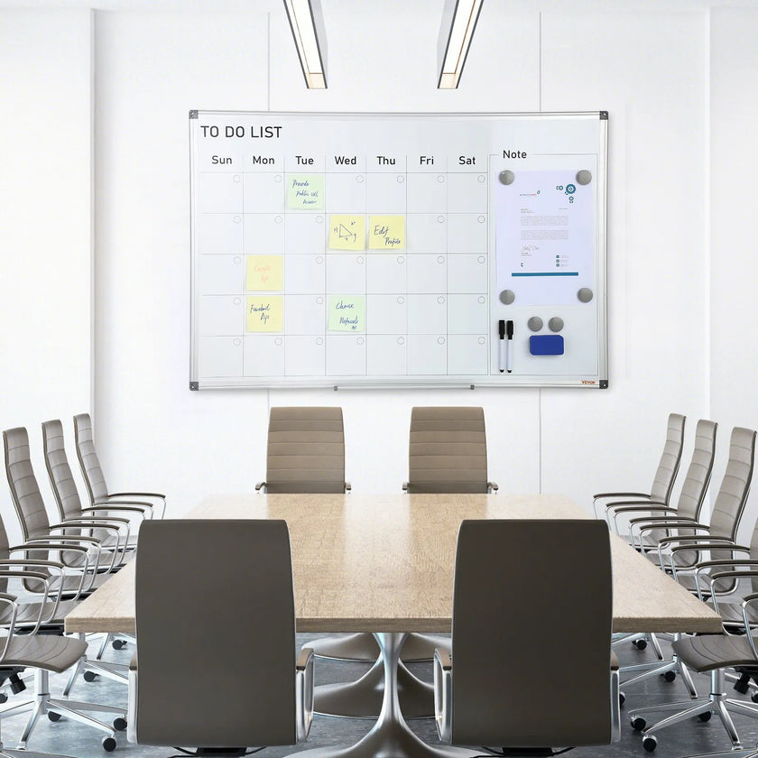 VEVOR Calendar Whiteboard, 36 x 24 Inches Magnetic Dry Erase Calendar Board, Monthly Planner Whiteboard for Wall, 1 Magnetic Erase & 2 Dry Erase Marker & Movable Tray for Restaurant Office Home School
