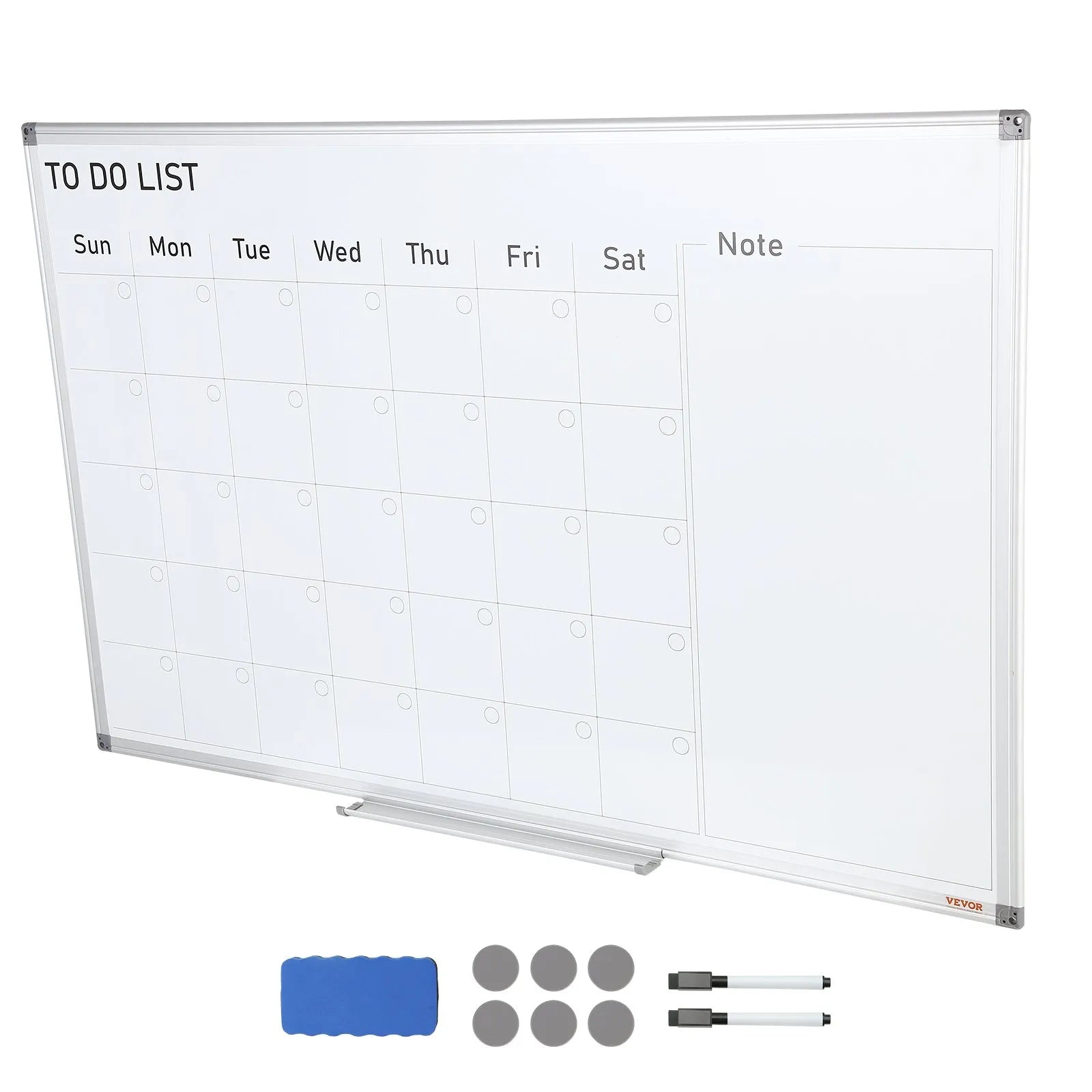 VEVOR Calendar Whiteboard, 36 x 24 Inches Magnetic Dry Erase Calendar Board, Monthly Planner Whiteboard for Wall, 1 Magnetic Erase & 2 Dry Erase Marker & Movable Tray for Restaurant Office Home School