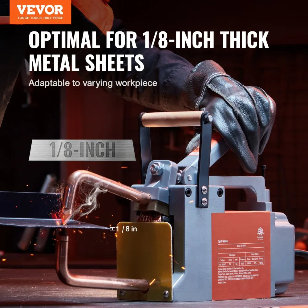 VEVOR Portable Spot Welder, 1/8-inch Thick Spot Welder Machine with 1.5KVA Input Capacity, Handheld Welding Tip Gun Metal Sheet Spot Welding Machine for Carbon Steel, Aluminum Sheet