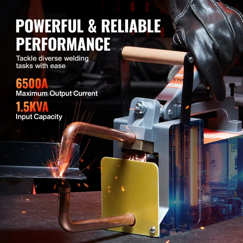 VEVOR Portable Spot Welder, 1/8-inch Thick Spot Welder Machine with 1.5KVA Input Capacity, Handheld Welding Tip Gun Metal Sheet Spot Welding Machine for Carbon Steel, Aluminum Sheet