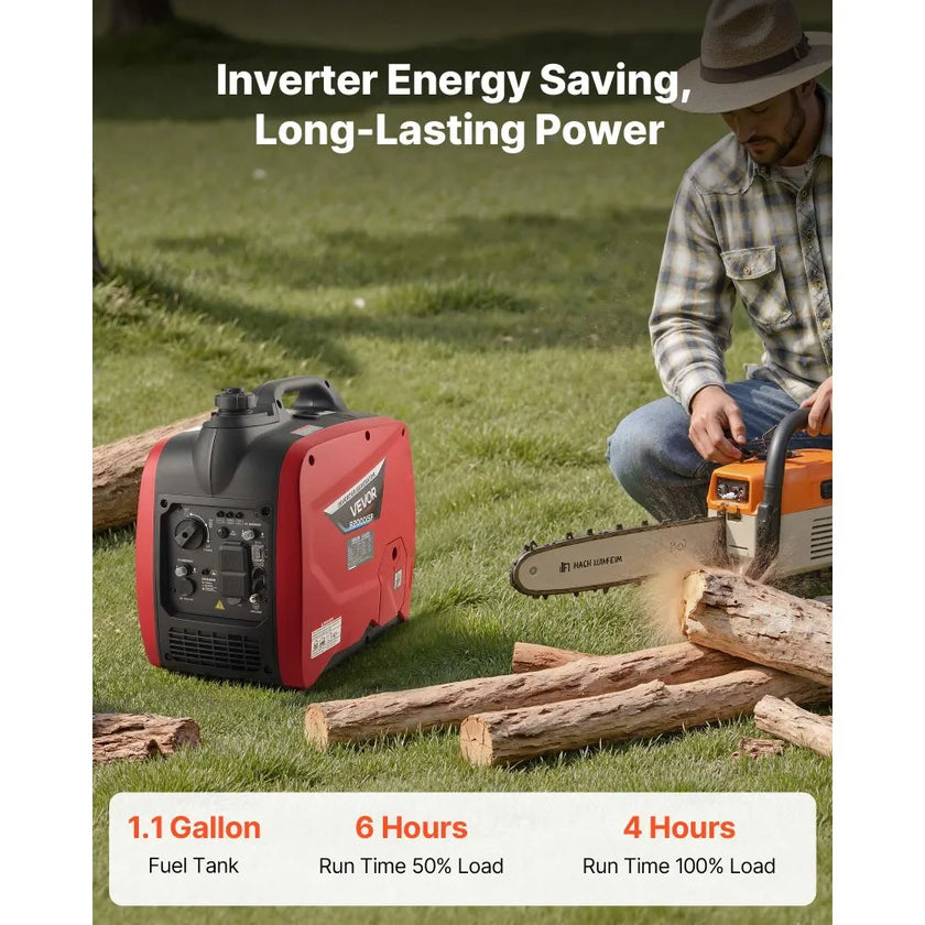 2900W Peak Portable Inverter Generator, 1800W Running Power, Quiet Gas-Powered Generator with CO Sensor