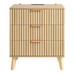 Fluted Nightstands with Charging Station – Set of 2, 3-Drawer Mid-Century Modern Bedside Tables, Khaki