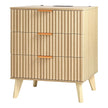 Fluted Nightstands with Charging Station – Set of 2, 3-Drawer Mid-Century Modern Bedside Tables, Khaki