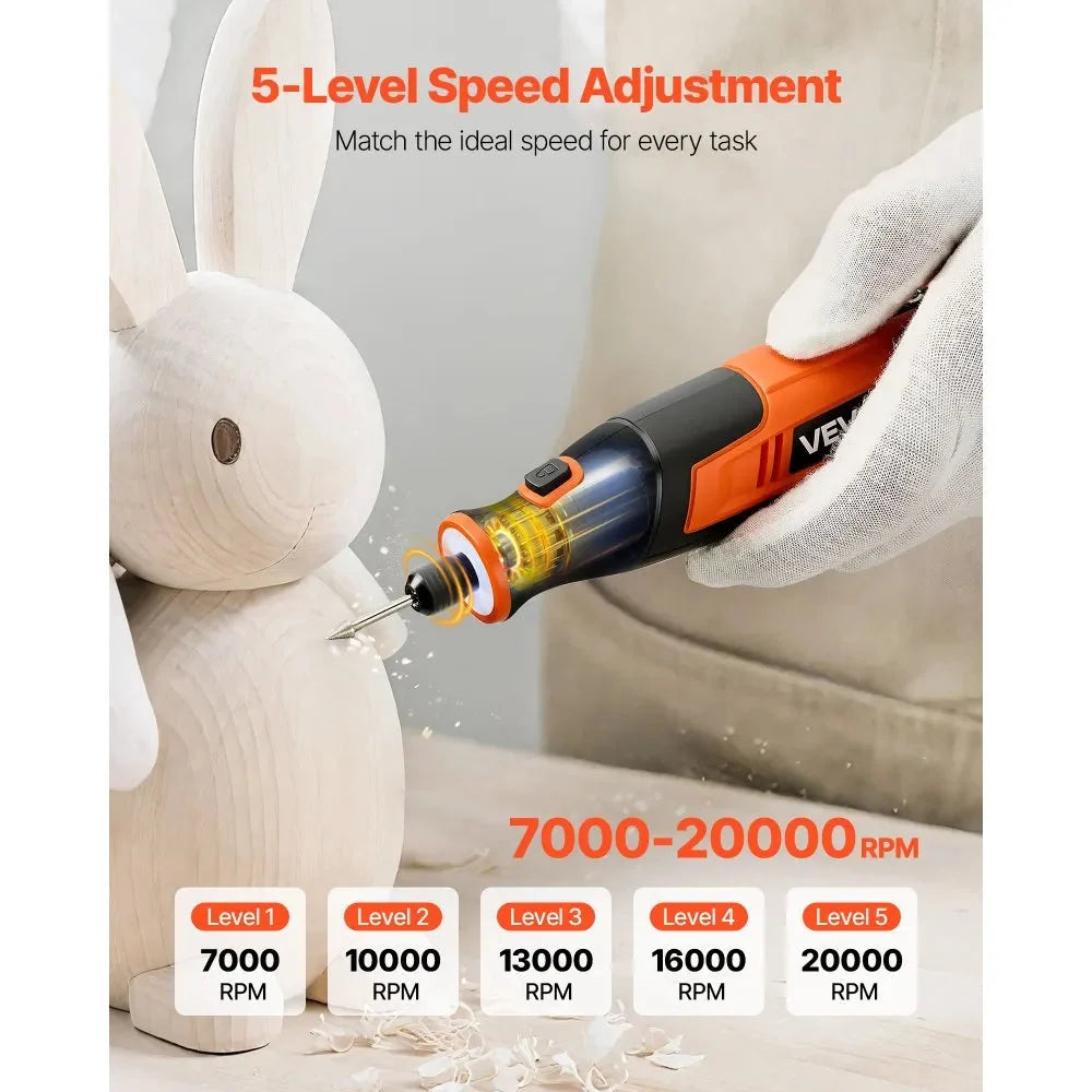 VEVOR 73-Piece Cordless Rotary Tool Kit, DC4V Portable Mini Power Rotary Tool, 5-Level Speed 7000-20000 RPM Multi-Purpose DIY Tools for Engraving, Sanding, Polishing, Carving, Cutting, DIY Crafts