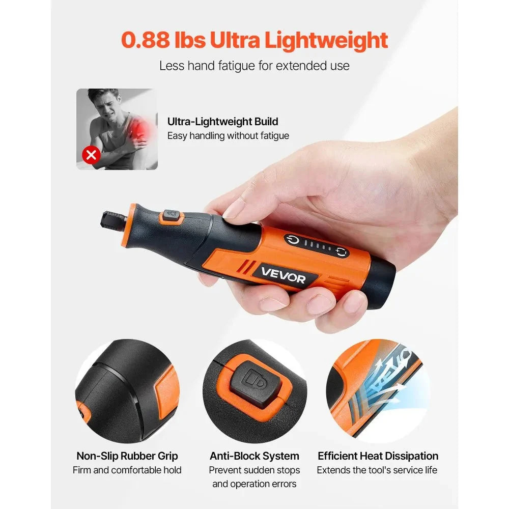 VEVOR 73-Piece Cordless Rotary Tool Kit, DC4V Portable Mini Power Rotary Tool, 5-Level Speed 7000-20000 RPM Multi-Purpose DIY Tools for Engraving, Sanding, Polishing, Carving, Cutting, DIY Crafts